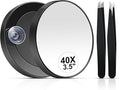 MIYADIVA 40X Magnifying Mirror, Small Magnifying Mirror with Suction Cup and Tweezers, As a Travel Essentials, Compact Mirror Set for Plucking Eyebrows 3.5 Inches