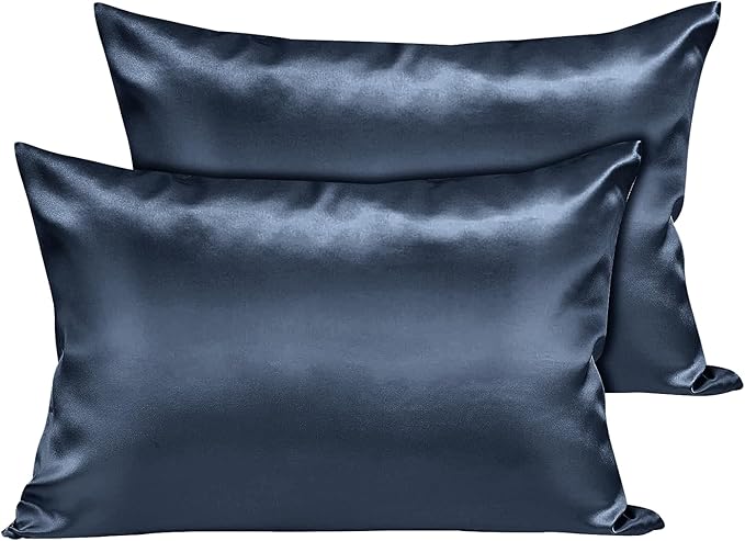 Moonlight Bedding Indigo Cooling Satin Pillow Cases 2 Pack – Soft & Smooth Feels Like Silk Pillowcases for Hair and Skin Care Standard Size Pillow Covers(50 x 75 cm)