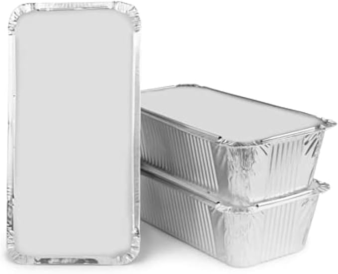 Ayn Al Madina Aluminum Foil Food Storage Containers with Lids Pack of 50 - No6a (19.7 x 10.5 x 4.9cm), Mini Loaf Pans, Oven Trays - Food Container for Meal Prep, Takeaway, and Airfryer Cooking