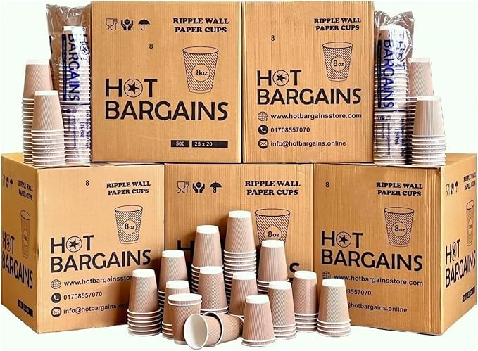 HOT BARGAINS 8oz Triple Wall Paper Coffee Cups, Pack of 500, Brown Kraft Color, for Hot and Cold Beverages