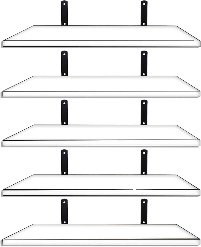 Mardili Shelves Wood Wall Mounted Shelf, Rustic Shelves Set of 5（White）, 42x15x1.5cm