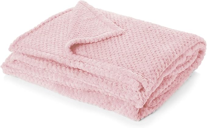 Dreamscene Fleece Blanket Large Sofa Throw, Soft Cosy Warm Honeycomb Waffle King Size Blanket Fluffy Throws for Sofas Bed Settee Faux Fur Throw, Blush Pink - 200 x 240cm