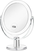 Vanity Makeup Mirror with Stand, 1X/15X Magnification Double Sided 360 Degree Swivel, Portable Table Desk Counter top Magnifying Mirror, Bathroom Shaving, 6.25 Inch