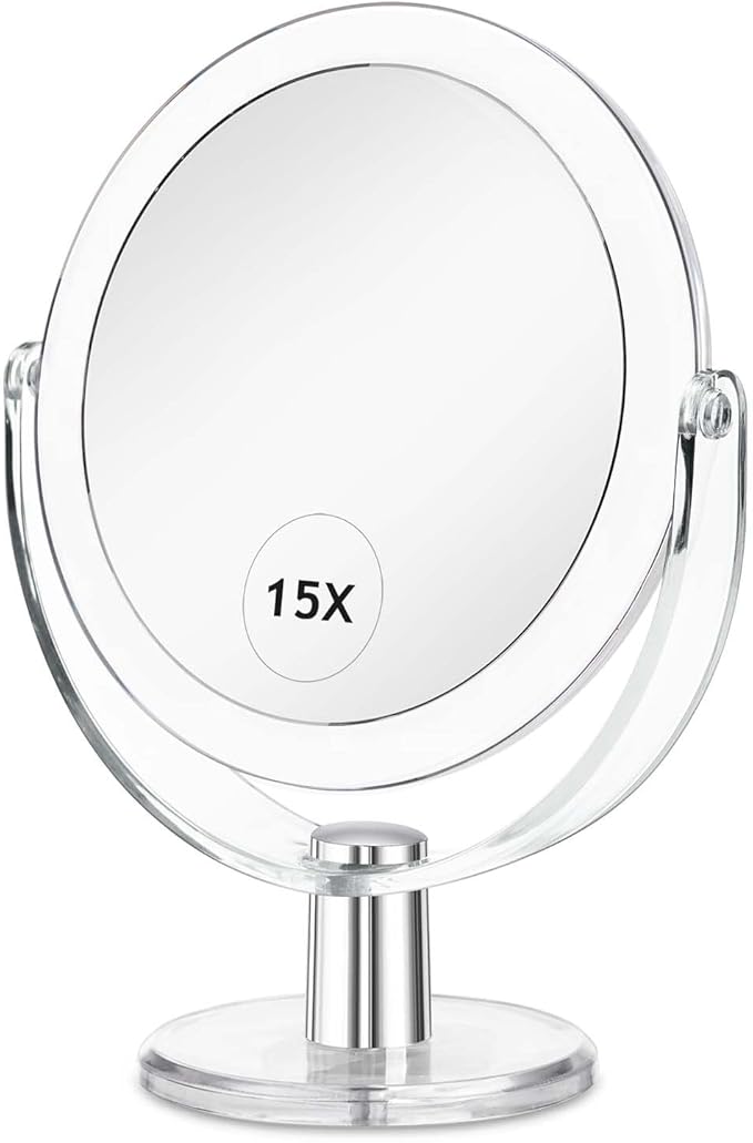 Vanity Makeup Mirror with Stand, 1X/15X Magnification Double Sided 360 Degree Swivel, Portable Table Desk Counter top Magnifying Mirror, Bathroom Shaving, 6.25 Inch