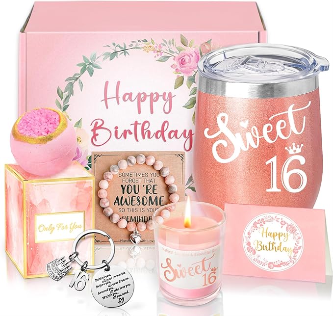 16th Birthday Gifts for Girls, Happy 16th Birthday Basket Gifts Box for Best Friends Female Neice Daughter Sister Her Girlfriend Classmate Bestie Stuff for Girls