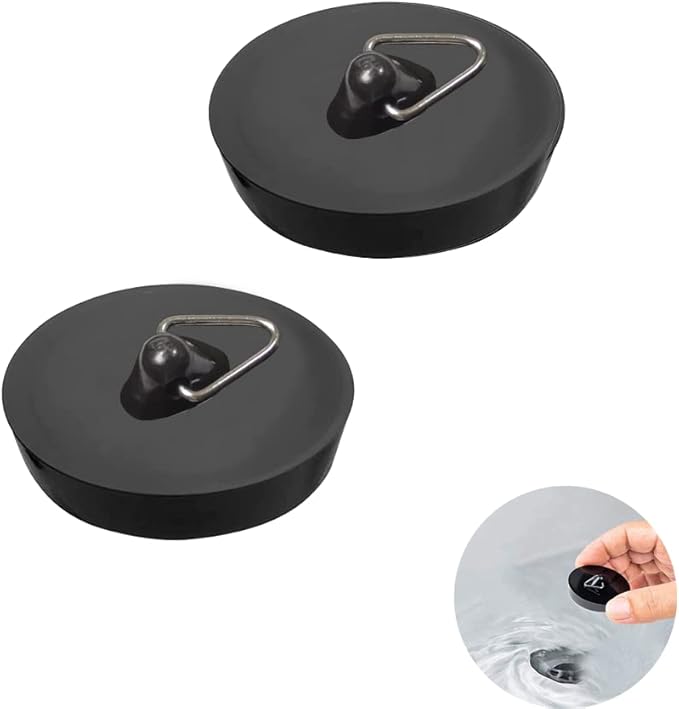2 Pcs Drain Stopper Set, Bath Plugs, Sink Plug Rubber with Hanging Ring for Bathtub, Kitchen and Bathroom