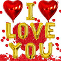 Gold I Love You Balloons Decorations - Red Heart Foil Balloons with Rose Petals, 18 Inch Valentines Balloon for Romantic Valentines Wedding Anniversary Proposal Engagement Party Decorations