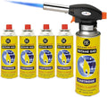 Blow Torch with 4 Butane Gas Bottles - for Camping, Cooking, Kitchen, BBQ, Desserts, Creme Brulee | Refillable Flamethrower Welding Refill Auto Ignition Soldering Weed Burning Blowtorch Lighter