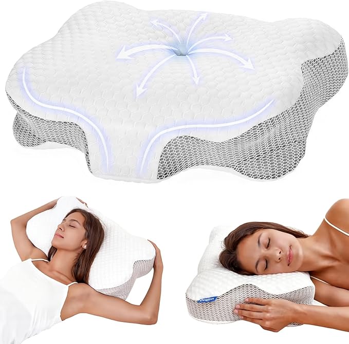 Memory Foam Pillow for Neck Pain, Ergonomic Side Sleeper Cervical Pillow, Orthopedic Pillow for Head/Neck/Shoulder Support, Neck Pillow Suitable for Back Stomach Sleepers, with Removable Cover
