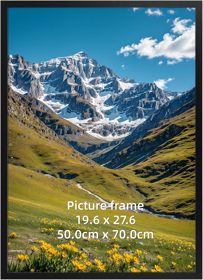 50x70cm Picture Frame Black, Aluminium Photo Frame Large for Posters, Photos and Puzzles, Metal Frame for Living Room, Office, Gallery Wall Mount Display