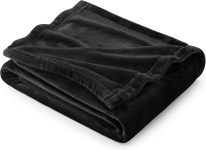 Bedsure Fleece Throw Blanket for Sofa - Soft Cosy Fluffy Blankets for Bed, Warm Single Throws for Audlts, Black, 130x150 cm