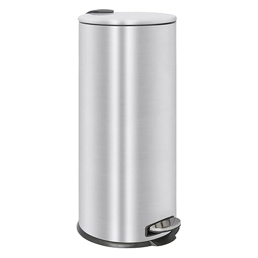 Harbour Housewares 30L Large Kitchen Bin - Brushed Stainless Steel Food Waste Caddy Pedal Bins for Kitchen - Tall Slim Metal Swing Dustbin for Paper, Plastic, Rubbish