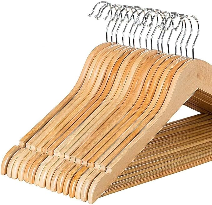 1ABOVE Strong Brown Wooden | Made By Natural Wood and Non-Slip Trouser bar | Coat Hangers | Strong Shoulder Notches (20)
