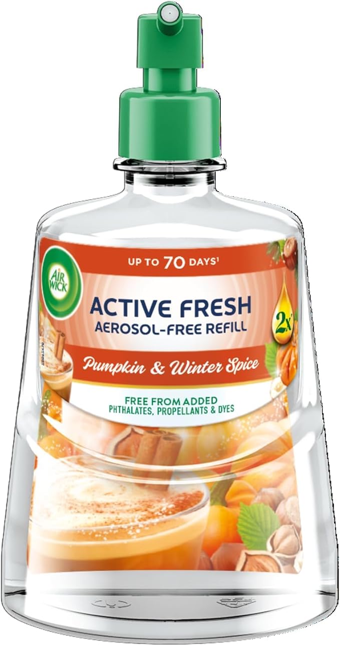 Air Wick Aerosol-Free Automatic Air Freshener Spray, Pumpkin & Winter Spice, Refills, 24 x 7 Active Fresh Odour Neutraliser, Lasts Up to 70 Days
