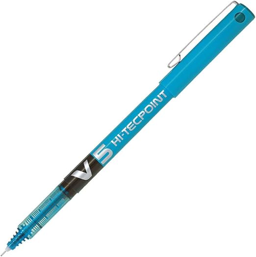 Pilot -V5 rollerball pen with liquid ink, 0.5 mm tip (single pen) — black single bed light blue