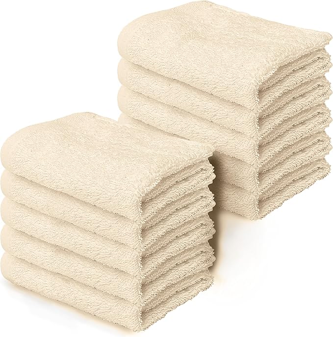 10 Pc Face Flannels Pack – 500 GSM 100% Egyptian Cotton Towel Set - Quick Dry and Absorbent Wash Cloth - Easy Drying Kitchen and Bath Flannel for Home Spa and Professional Use (Cream 30x30 CM)