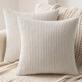 MIULEE Set of 2 Striped Corduroy Square Throw Pillow Case Soft Cushion Cover Sham Home for Sofa Chair Couch/Bedroom Decorative Fluffy Large Pillowcases 18x18 Inch 45x45cm Cream White