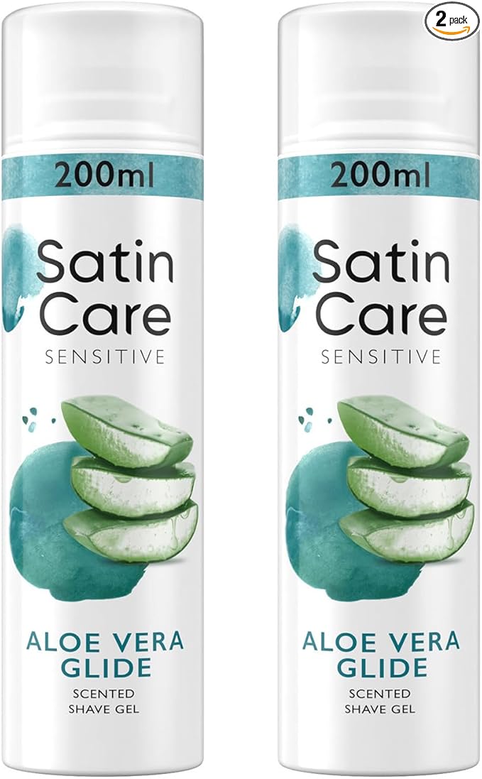 Satin Care Sensitive Aloe Vera Glide Shaving Gel for Women, 2 x 200ml Twin Pack – Moisturising Shave Gel for Smooth, Irritation-Free Shave on Legs & Body