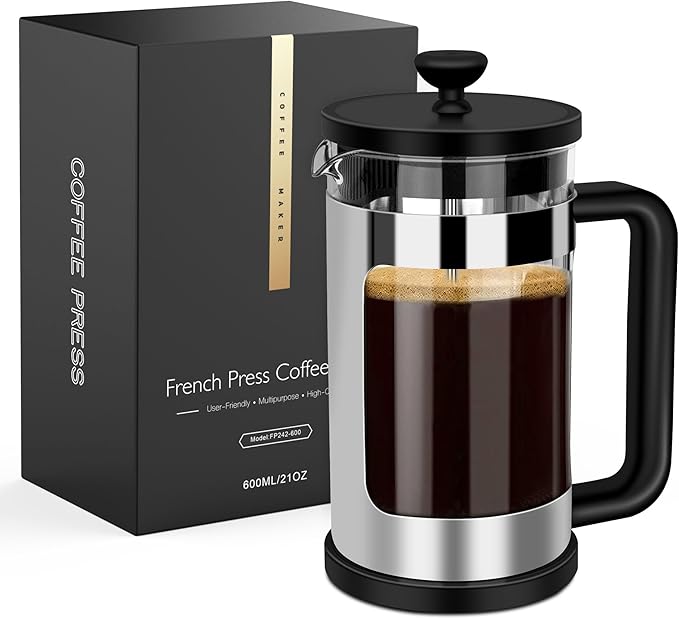 RAINBEAN Cafetiere 4 Cup French Press, Coffee Press for Ground Coffee, Caffettiera Coffee Brewer with Stainless Steel Filter, Perfect for Coffee Lover Gifts, 21 oz/600 ML