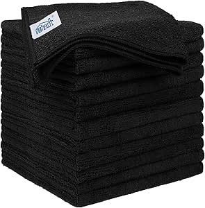 HOMEXCEL Microfibre Cloth 12 Pack,30 x 30 cm Cleaning Cloths，Ultra Absorbent Car Washing Cloth Lint Free Streak Free Cleaning Towels Rags for Car Kitchen Window,Black