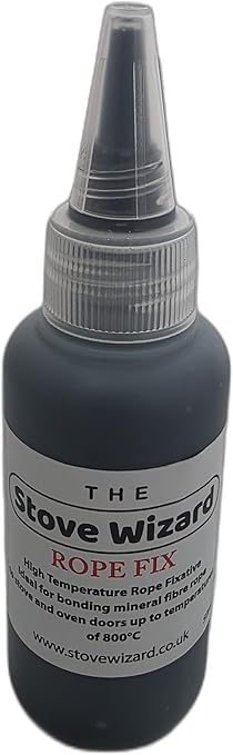 Large Bottle 50ml Wood Burner Stove Rope Glue Adhesive Heat Resistant Rope Adhesive Easily Sets Glue Easy to Use Fixing Fibre Rope Stoves Boilers Range Cookers Black (1 x 50ml bottle)