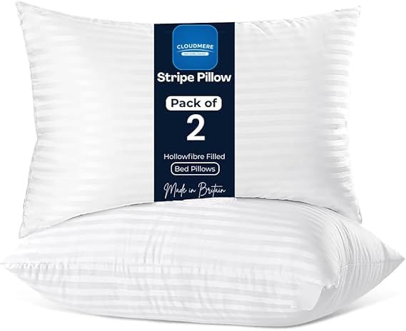 Pack of 2 Stripe Pillows Hotel Quality – Original Down Alternative Pillows for Sleeping, Soft Support for Back, Stomach & Side Sleepers (74 cm x 48 cm)