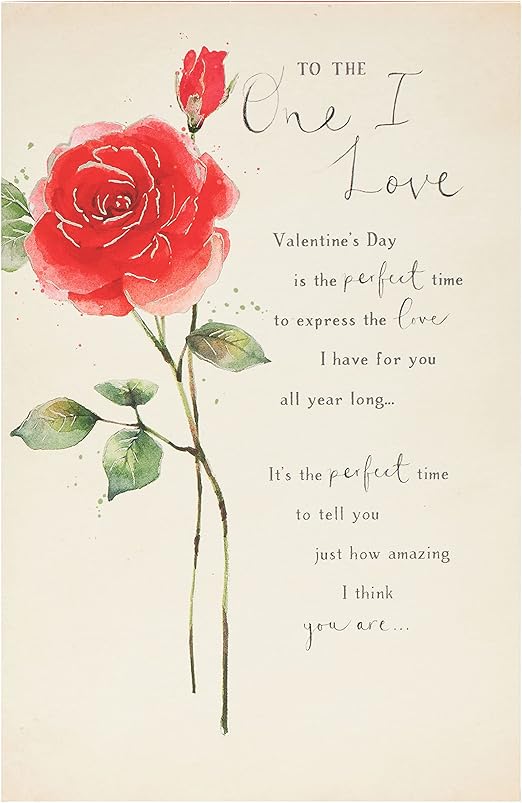 UK Greetings | Valentine's Day Card for The One I Love | I Love You Presents | Her/Him | Red Rose Design | With Envelope | 14.9cm x 22.9cm