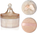 Glass Body Powder Puffs and Container, Dusting Powder Container with 2 Puffs Washable and Reusable for Women, Empty Talcum Box Container for Baby, Small, Amber