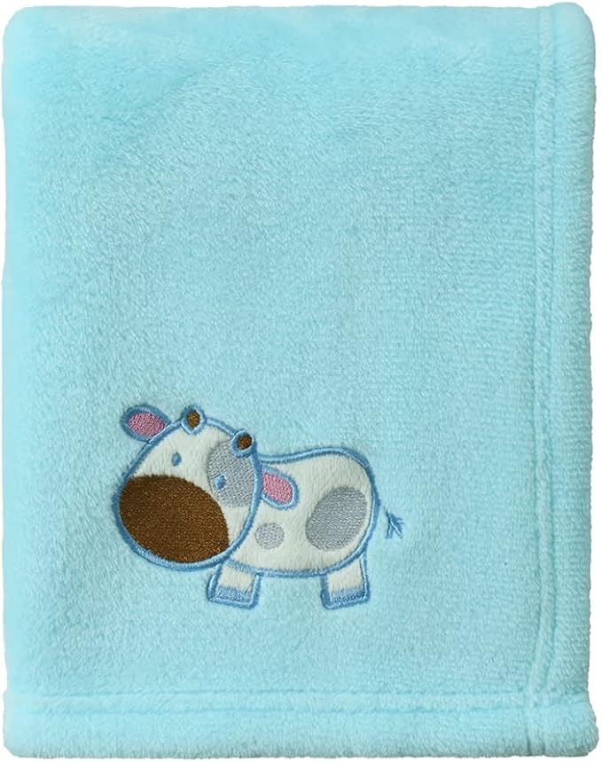 CREVENT 75cmX100cm Cozy Fluffy Warm Fleece Infant Blanket for Girls & Boys Toddler Crib Cot Stroller (Blue Cow)