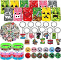 Miner Party Bag Fillers 96 Piece Set, Complete Gamer Party Favours with Keychains, Stickers, Gift Bags, Wristbands & Button Pins, Ultimate Gaming Birthday Supplies for Kids, Boys' Themed Decorations