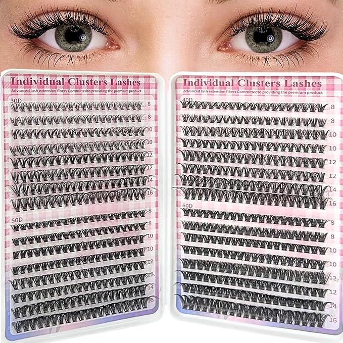 640pcs Fluffy Individual Eyelashes Kit, Cluster Lashes, DIY Lash Extension kit Russian D Curl Mixed Trays, Natural Lash Clusters Lashes Individual for Beginners (30D+40D+50D+60D)