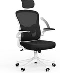 naspaluro Office Desk Chair with Flip-Up Armrest High Back Ergonomic Computer Chair with Adjustable Headrest and Lumbar Support Executive Swivel Chair for Home and Office-White