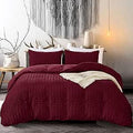 3 Pieces Burgundy Seersucker Duvet Cover Set Pinch Pleat Bedding Set,Zipper Closure and 2 Pillowcases,Soft Microfiber,King 220 x 230 cm