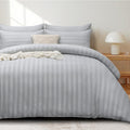 Double Duvet Set - Satin Stripes Bedding Double Bed Set with 2 Pillowcases, Ultrasoft Reversible Duvet Cover with Zipper Closure, Grey (200x200)