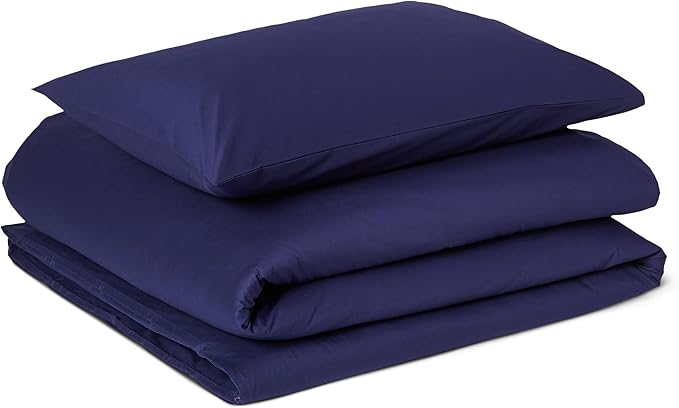 Amazon Basics 2-Piece Organic Cotton Bedding Single Duvet Cover Set, Duvet Cover 135 x 200 cm & 1 Pillowcase 50 x 80 cm, Navy Blue