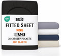 ANSIO® King Size Fitted Sheet Soft Brushed Microfibre Fabric – Extra Deep Pocket 35cm – All-Around Elastic – OEKO-TEX Certified – Easy Care & Naturally Smooth After Wash - Black