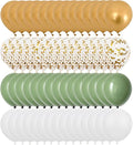Metallic Gold, Sage Green, and White Balloons - 60 Pcs 12 Inch Confetti Balloons for Party