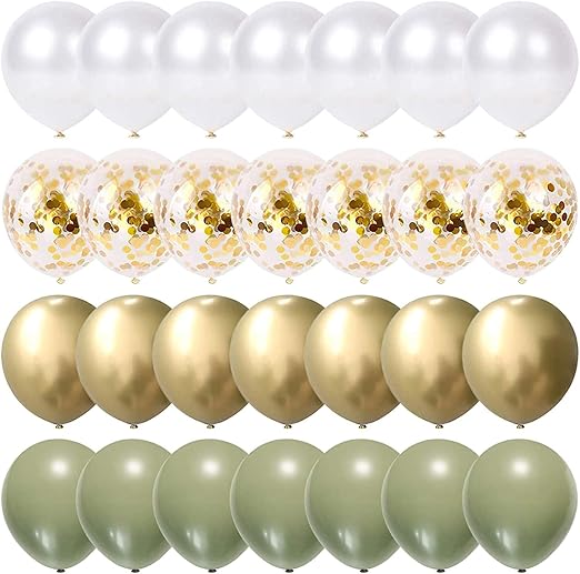 60Pcs 12Inch Sage Green and Gold Party Balloons Set White Birthday Confetti Helium Latex for Wedding Jungle Baby Shower Decorations