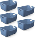 KEPLIN 5 Pack Blue Plastic Studio Storage Basket, Portable Container Boxes with Handles for Storage Organisation in Home & Office, Shelfs, Drawers, Kitchen & Cupboards (25.3x17.2x10cm)