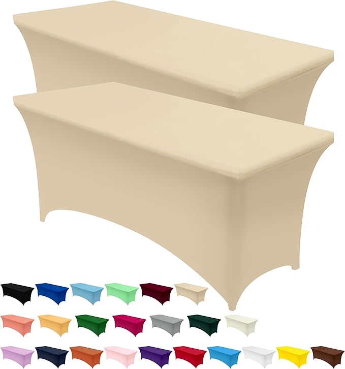 Utopia Kitchen Spandex Table Cloth 2 Pack [6FT, Champagne] Tight, Fitted, Washable and Wrinkle Resistant Stretch Rectangular Patio Table Cover for Event, Wedding, Banquet & Parties [183Lx76Wx76H] cm