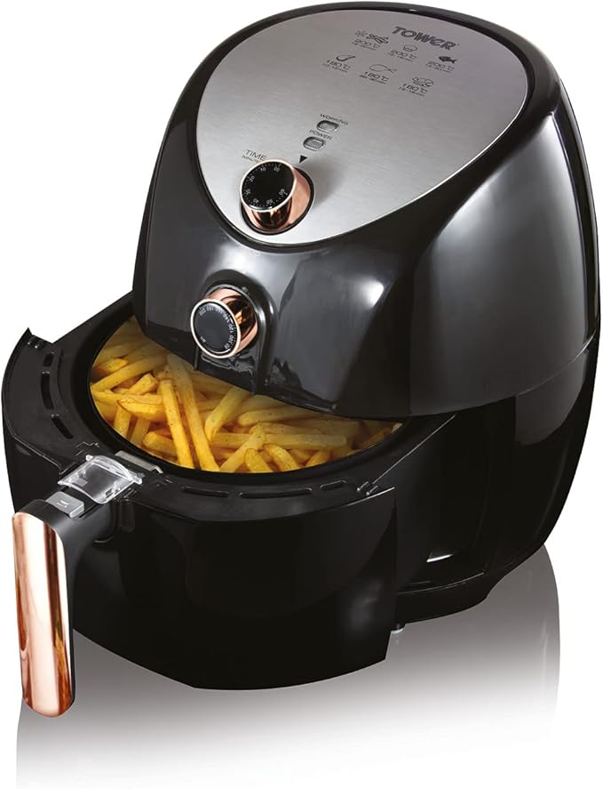Tower T17021RG Family Size Air Fryer with Rapid Air Circulation, 60-Minute Timer, 4.3L, 1500W, Black & Rose Gold
