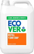 Ecover Floor Soap Refill, Multi-Surface Floor Soap For A Bright Finish, Orange and Lemon Scent, Pack of 1, 1 x 5L