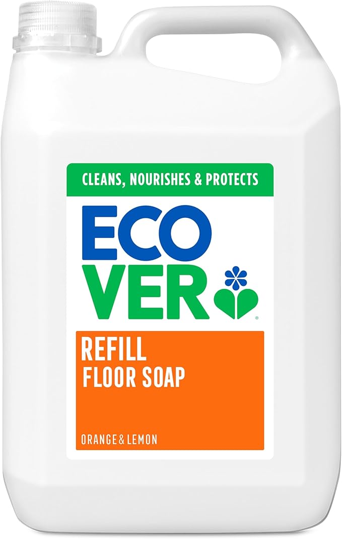 Ecover Floor Soap Refill, Multi-Surface Floor Soap For A Bright Finish, Orange and Lemon Scent, Pack of 1, 1 x 5L