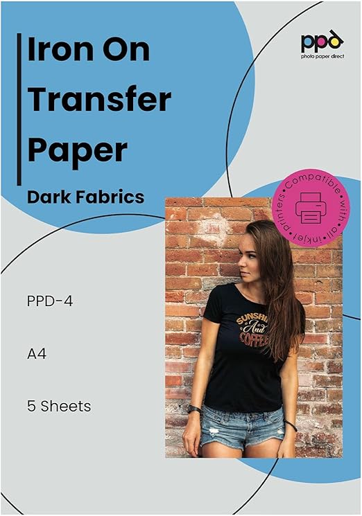 PPD Inkjet T Shirt Transfer Paper A4 for Dark Fabric x 5 Sheets PPD-4-5