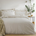 furn. Yard Hebden Mélange Stripe Cotton Duvet Set – Ultra Soft Reversible Striped Bedding (Natural – Super King)