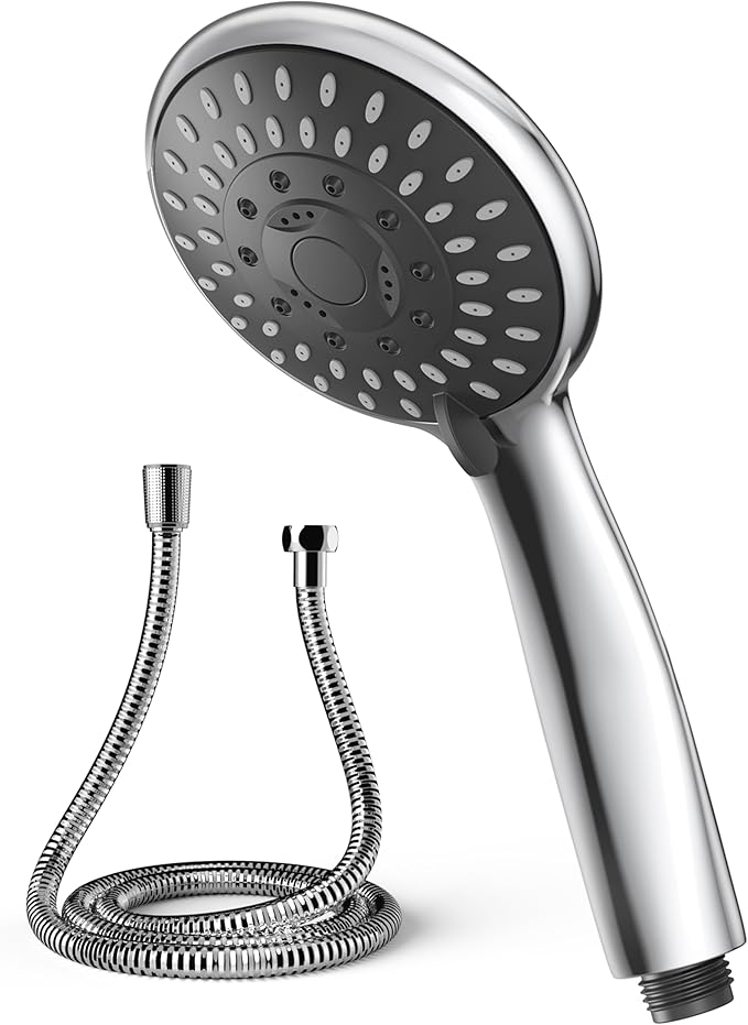 VOXON Shower Head with 1.8m Hose - High Pressure 5 Spray Modes, Chrome Handheld Showerhead Replacement for Low Water Pressure, Universal Fit