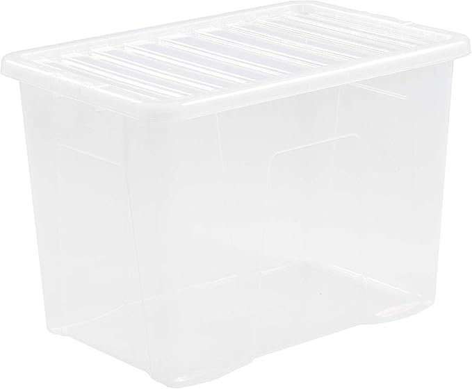 Wham Crystal 3 x 80L Stackable Plastic Storage Boxes with Lids | Ideal for Home, Office, Toys & More | Large Boxes | Made in UK - Clear