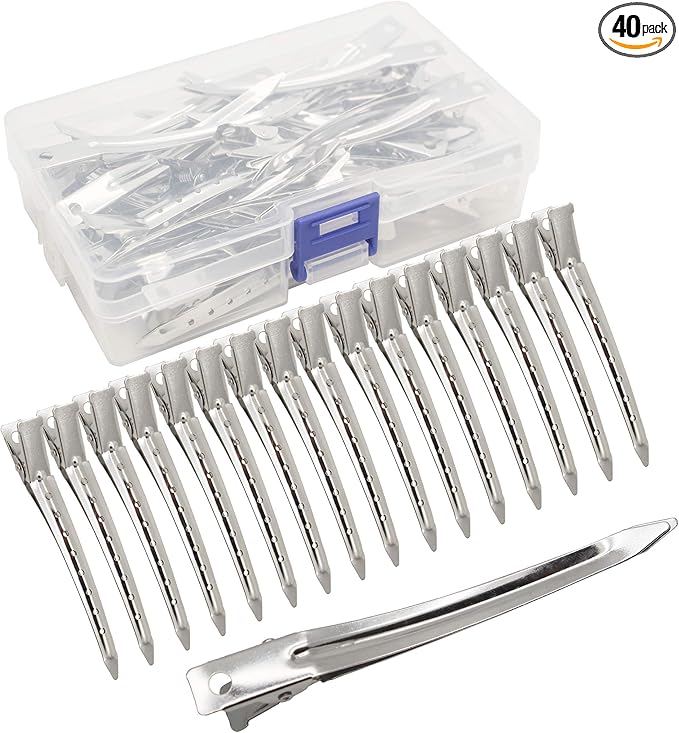 JOYOYO 40 Pcs Pin Curl Clips Sectioning Hair Clips Metal Alligator Roller Clip for Hair Styling - Duck Billed Clip 3.5 Inch with Storage Box Silver