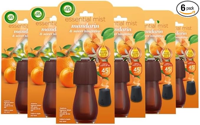 Air Wick Essential Mist Refills, Mandarin & Sweet Orange, Pack 6 x 20 ml, Natural Essential Oils, Last up to 270 days, Air freshener