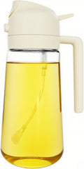 Oil Spray Bottle for Cooking, 500ML 2 in 1 Olive Oil Dispenser Sprayer for Kitchen Premium Clear Glass Bottle for Cooking, Air Fryer, BBQ, Salad, Beige